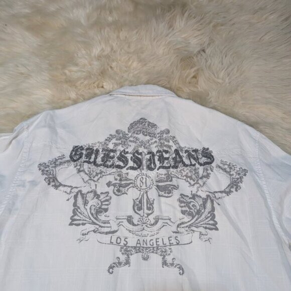 Guess Y2K White Western Pearl Snap Button Down Shirt Size XL - Picture 1 of 8